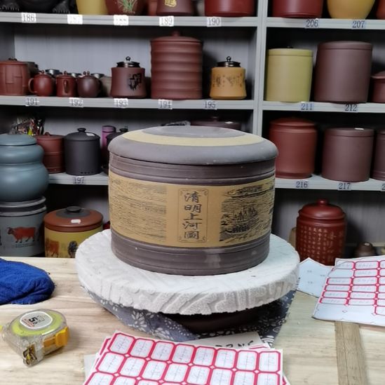 紫砂茶叶罐处理四饼清明上河图