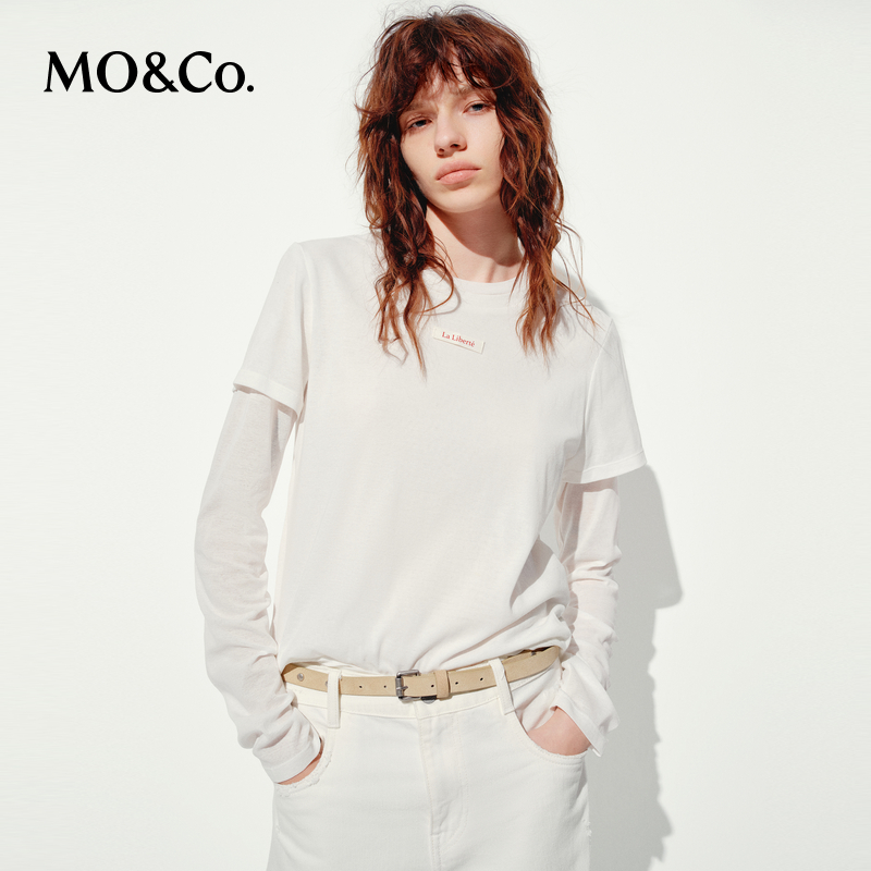 MOCO两件套T恤2025夏新品轻薄肌理长袖短袖叠穿圆领MBE2TEE006