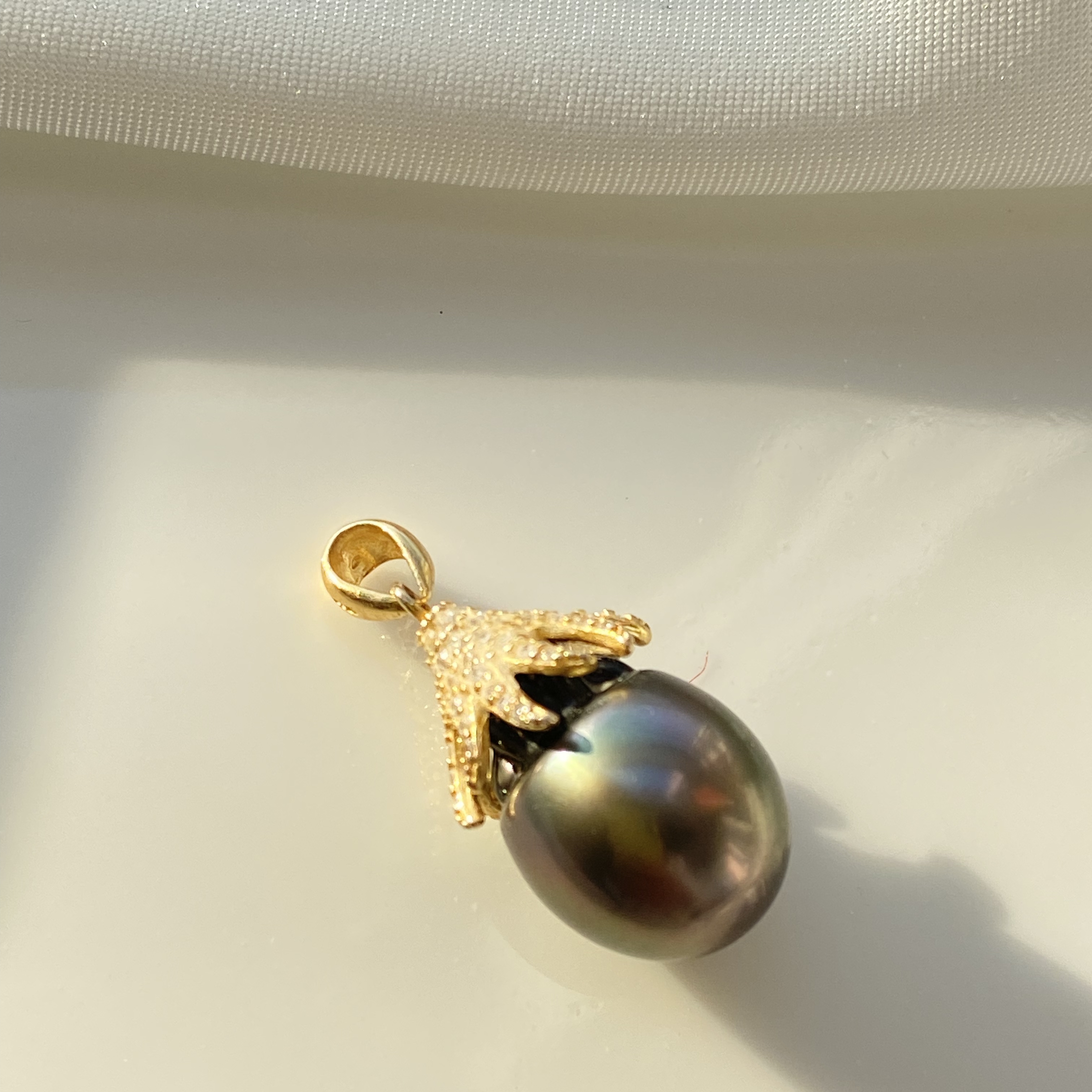 黎初S925银12*15mm海水珍珠大溪地黑珍珠吊坠4.1g