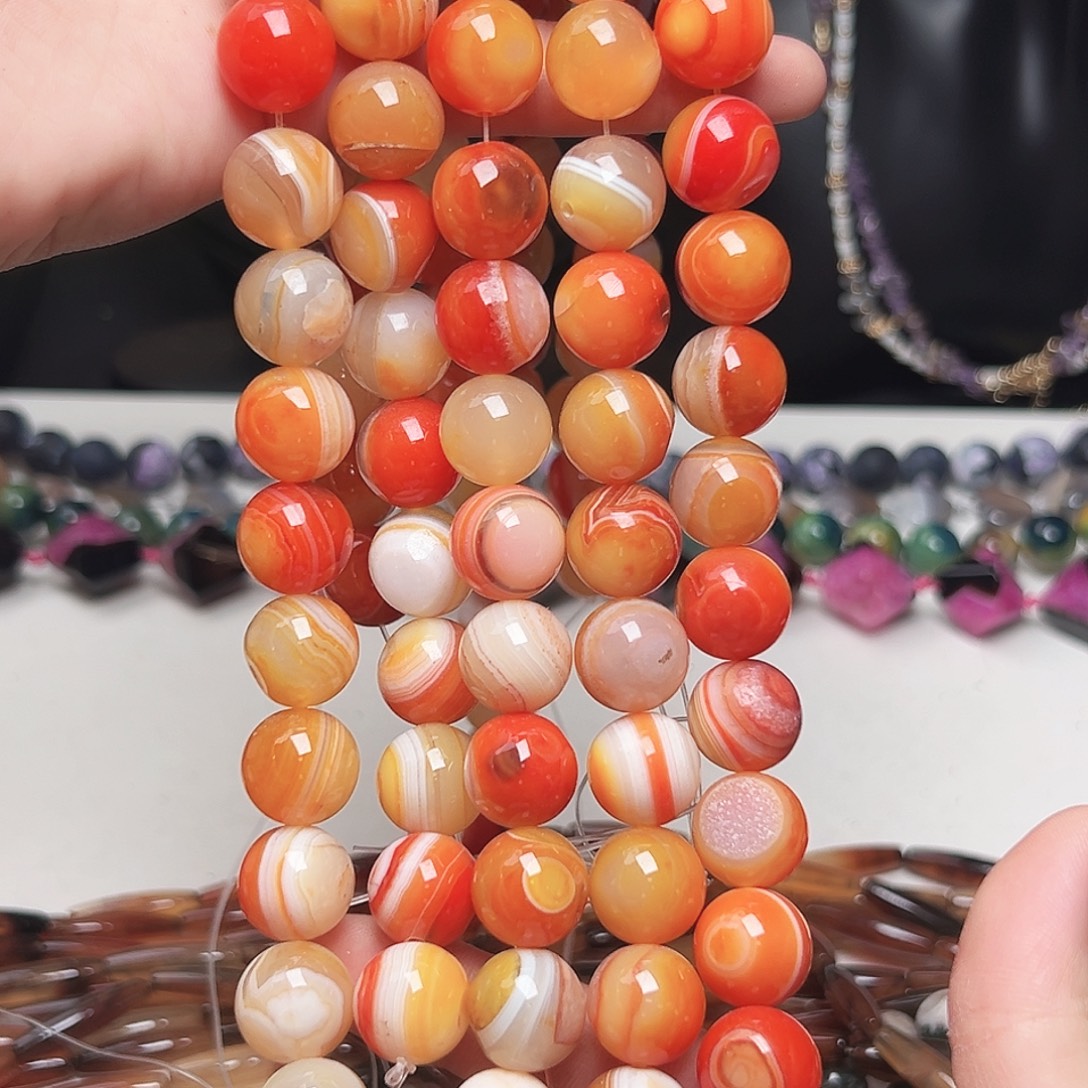 玛瑙/玉髓未镶嵌珠宝半成品c206 14m 蚕丝橘子玛瑙一条