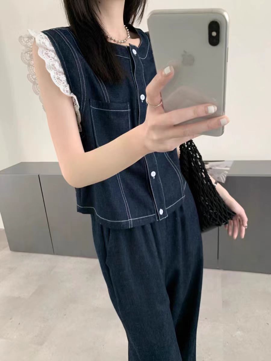 复古设计感拼接牛仔马夹气质夏季宽松显瘦通勤马甲1137（C6-2）