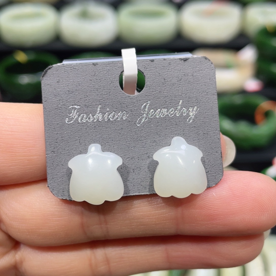 银S925镶嵌和田玉耳饰