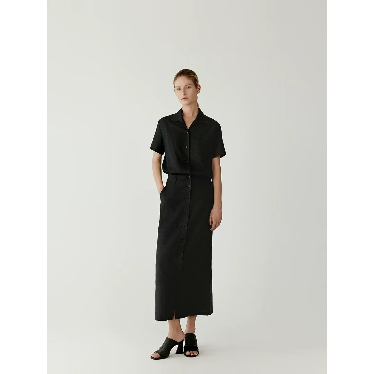 JUNJJ【月落西】亚麻短袖衬衫女设计感小众通勤宽松休闲气质衬衣