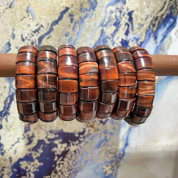 【月月家】Y017天然虎眼石 红虎眼单圈手牌9-15mm 多样性发其一