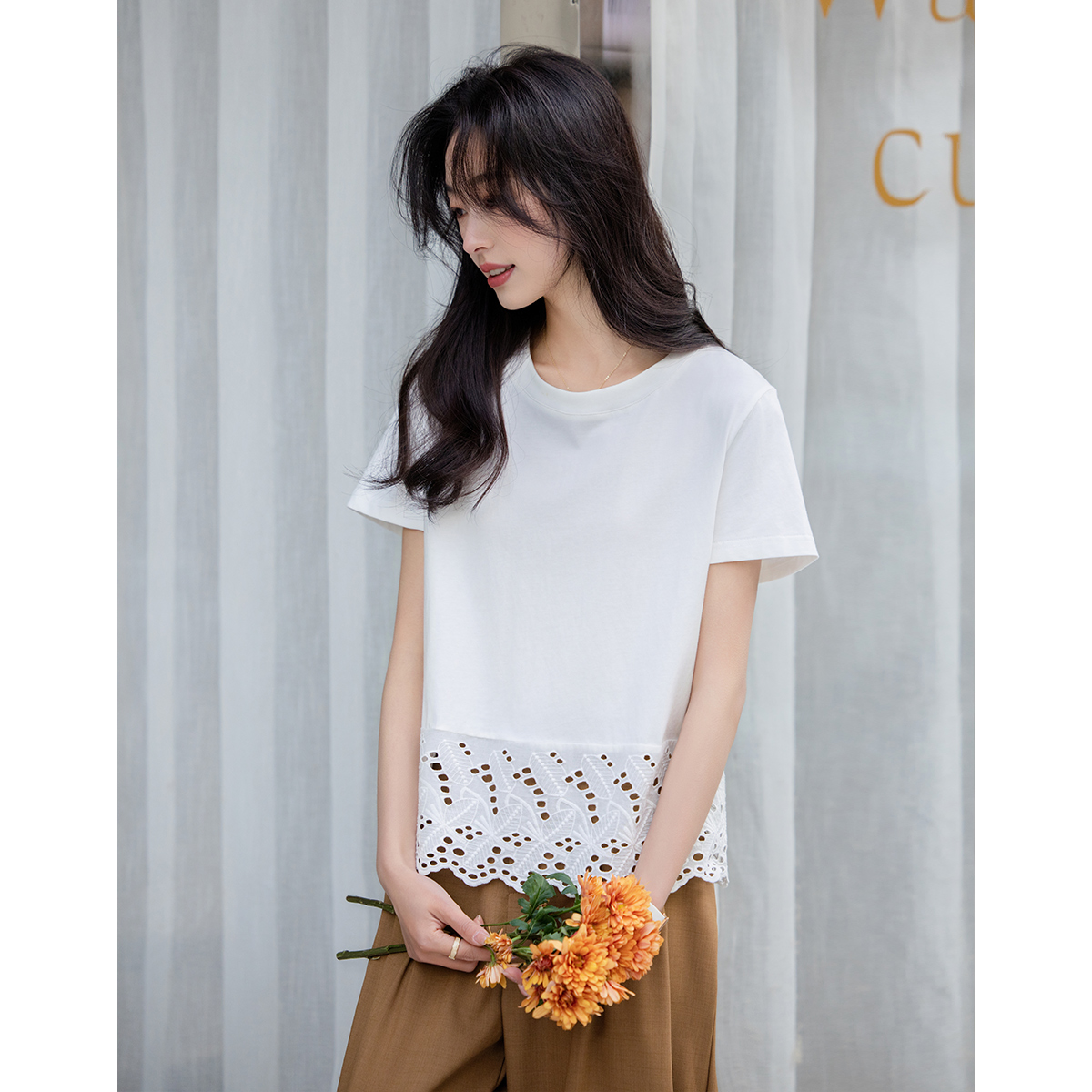 【籽言专属】法式气质蕾丝拼接T恤AN25X5293