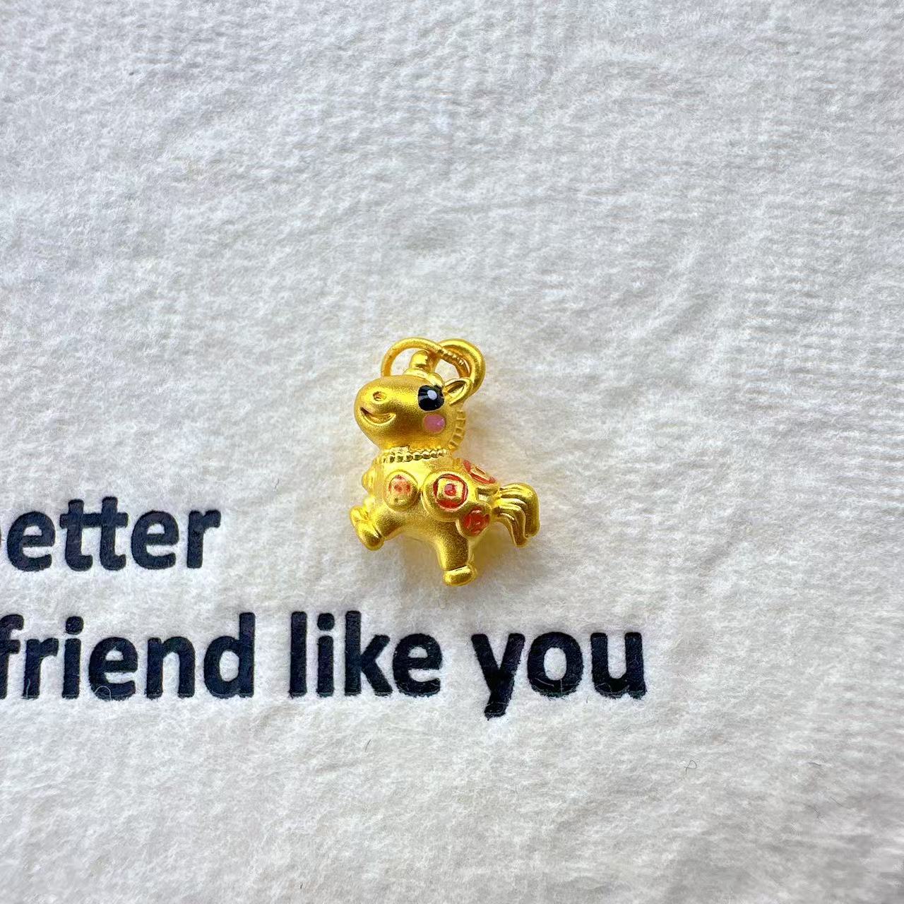 足金999珐琅招财小马硬金配件  