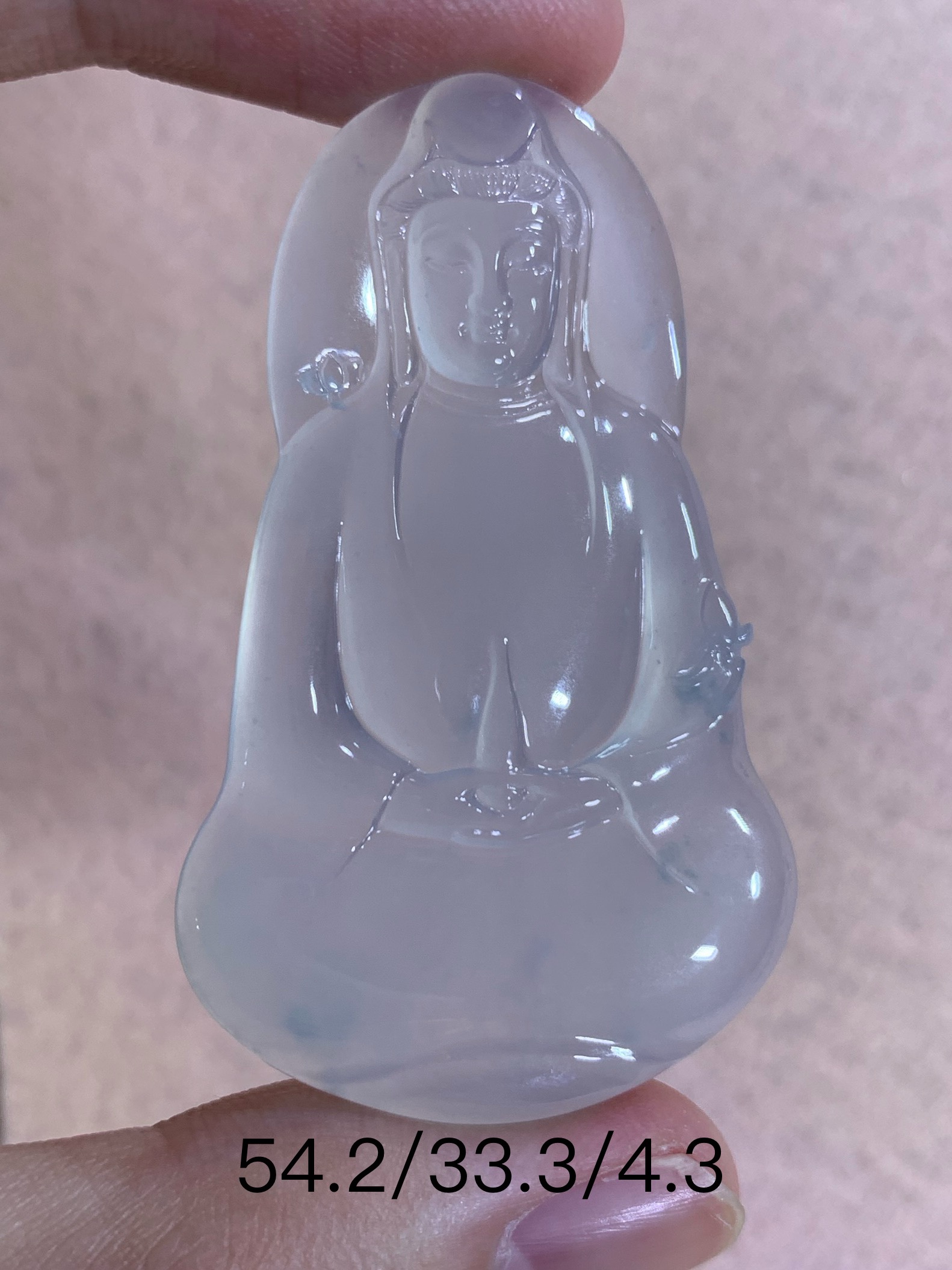 天然缅甸翡翠A货素衣观音吊坠，冰种，底纯细腻，一刀切，男士佩戴