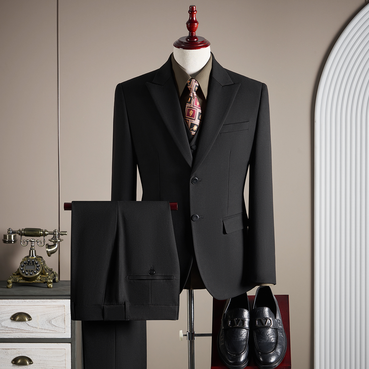 高品质羊毛西装男套装商务正装修身大码挺括垂感轻奢新郎结婚西服
