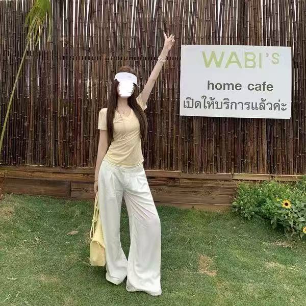 [胖鹅张] 基础纯色v领收腰短袖上衣 #139[实物以直播间展示为准]