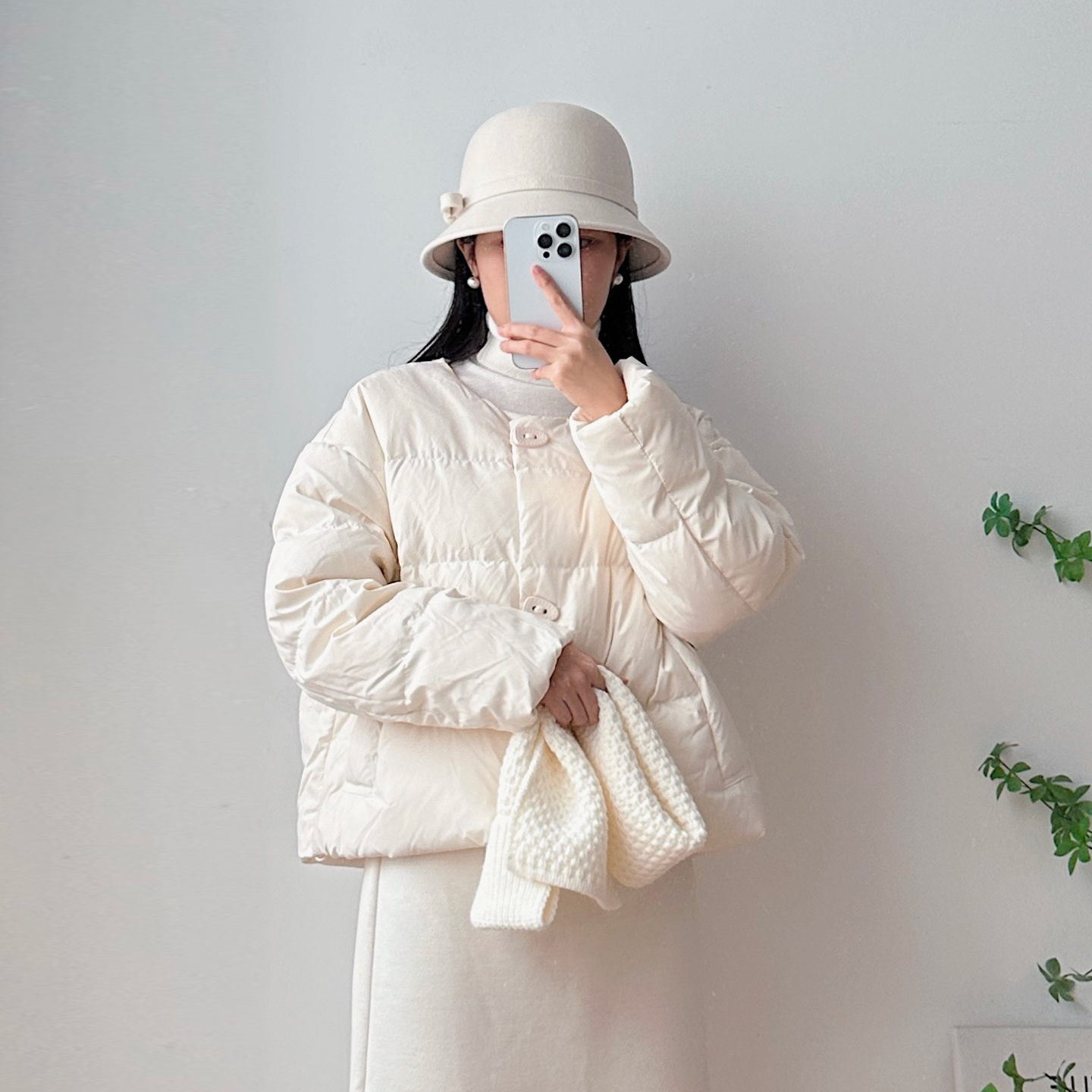 静好自制 小个子韩系短款羽绒服围巾宽松版外套