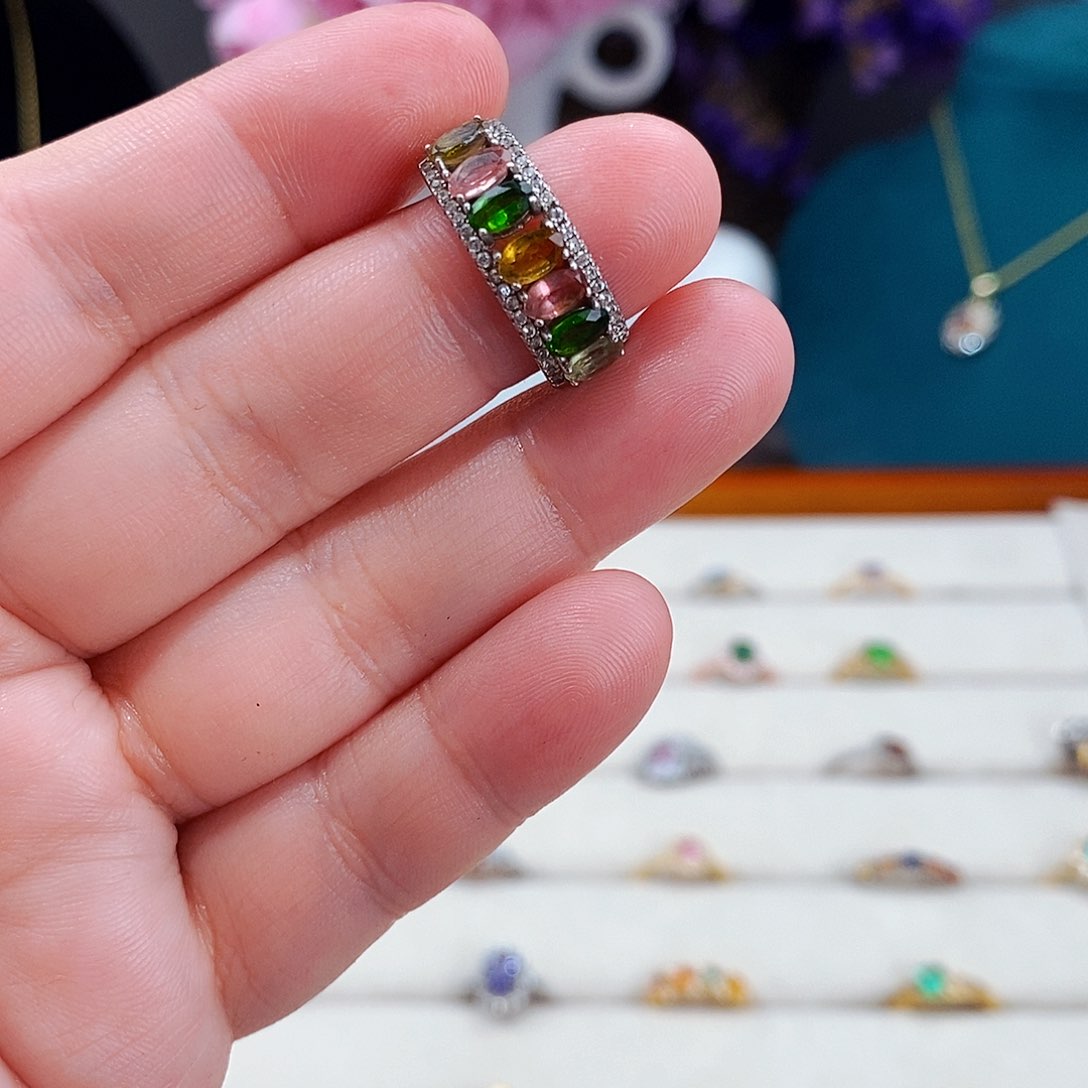 碧玺戒指银S925镶嵌5886