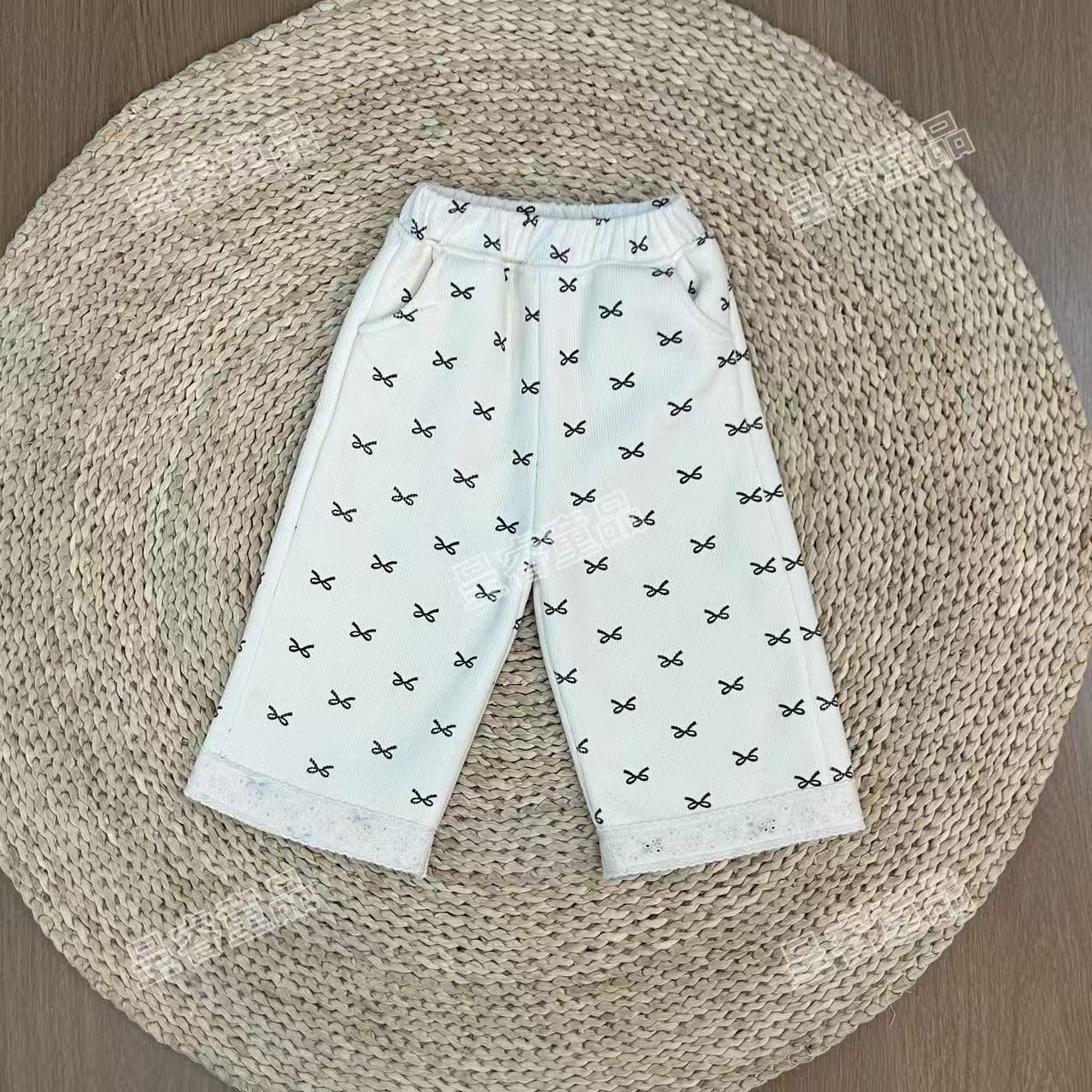 秋冬季女童甜美清新日系休闲风加绒加厚蝴蝶结直筒裤