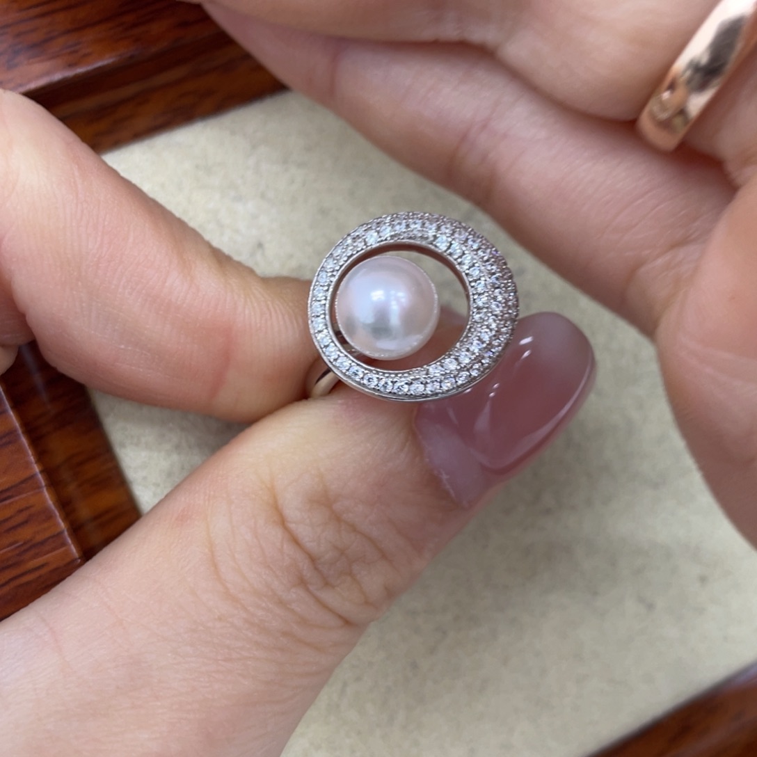 戒指银S925镶嵌海水珍珠