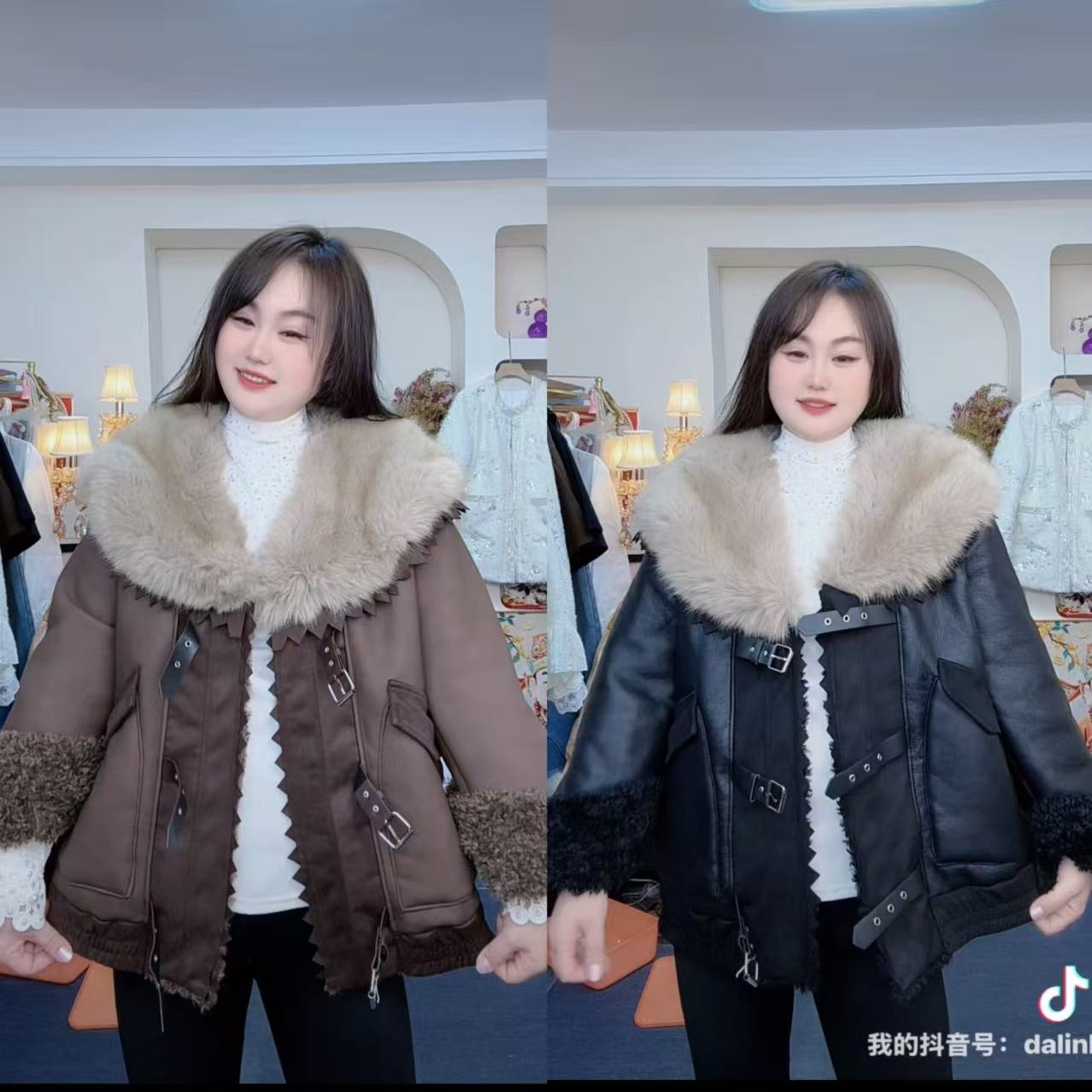 LL琳大码轻奢款一体外套女拼接毛领开衫显贵设计感外套女洋气