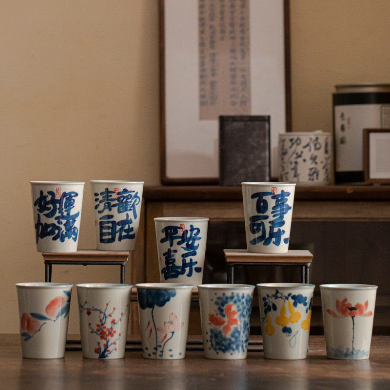 手绘茶杯釉下彩可乐杯主人杯创意家用功夫茶具陶瓷杯大容量水杯
