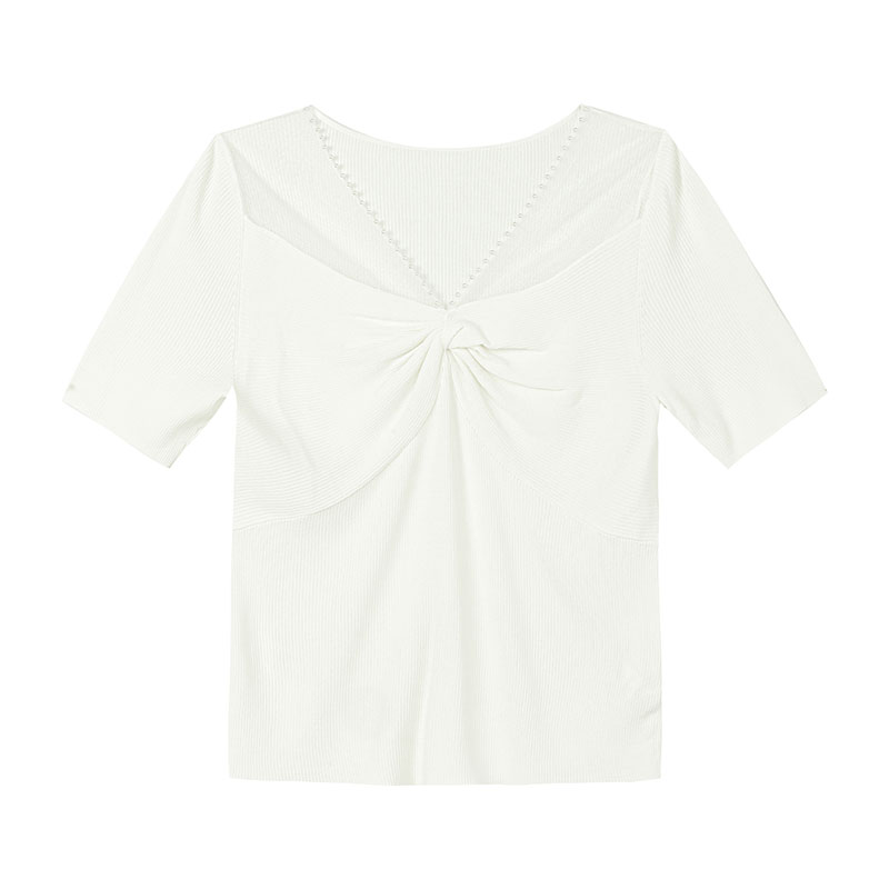 【尚雅专属】温柔风扭结透视V领针织衫N2534