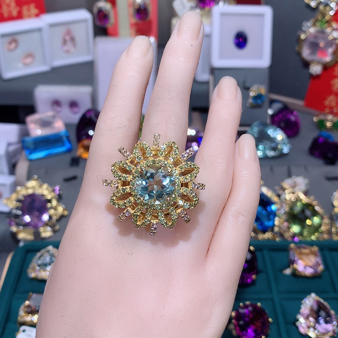 水晶戒指银S925镶嵌戒指