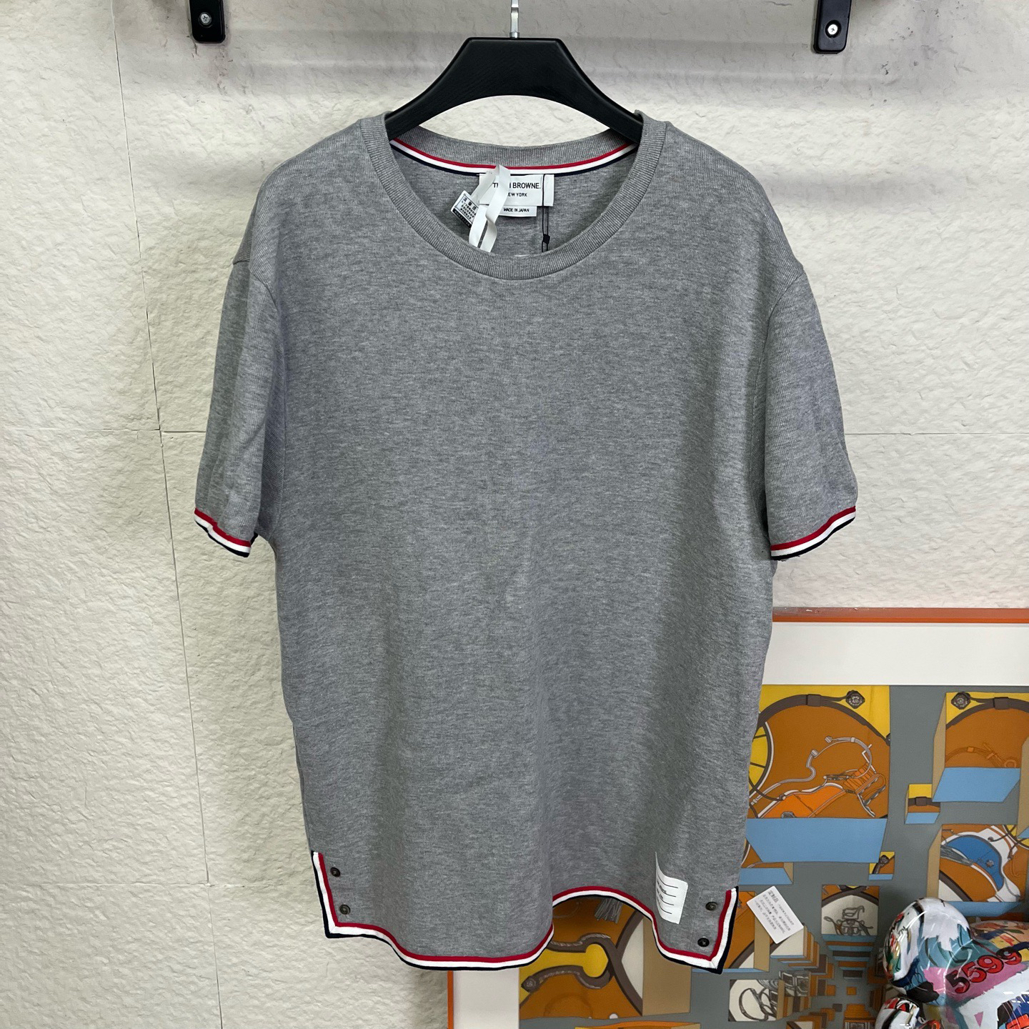 未使用 THOMBROWNE  灰色彩条短袖/5码/251241/251241