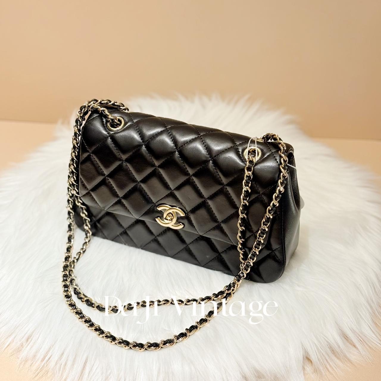 99新 Chanel/香奈儿 大吉中古/香奈儿25s黑金菱格纹单肩包