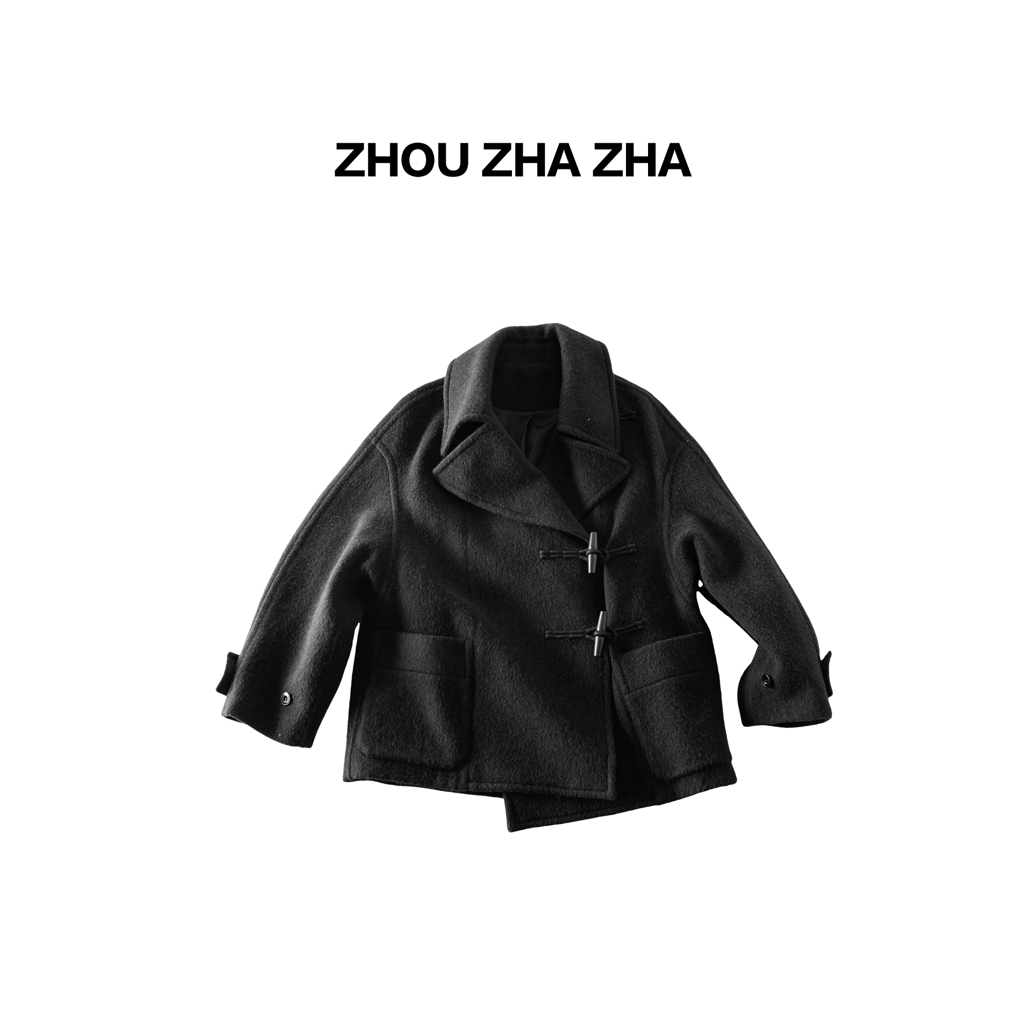 【周炸炸】羊驼羊毛混纺 高比例大翻领牛角扣外套#531193