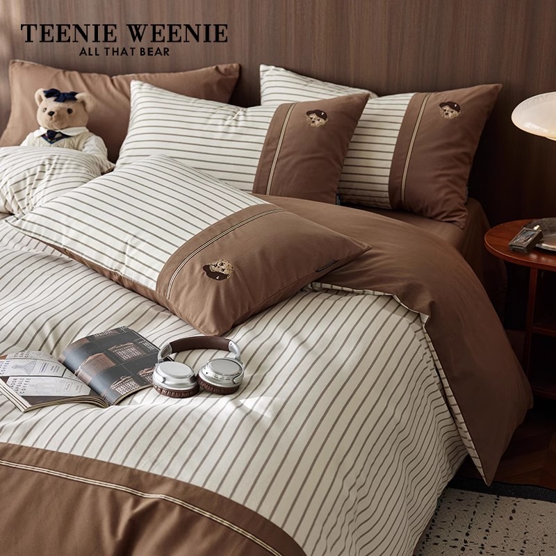 TeenieWeenie小熊A类刺绣全棉印花磨毛床单床笠款四件套简约加厚S