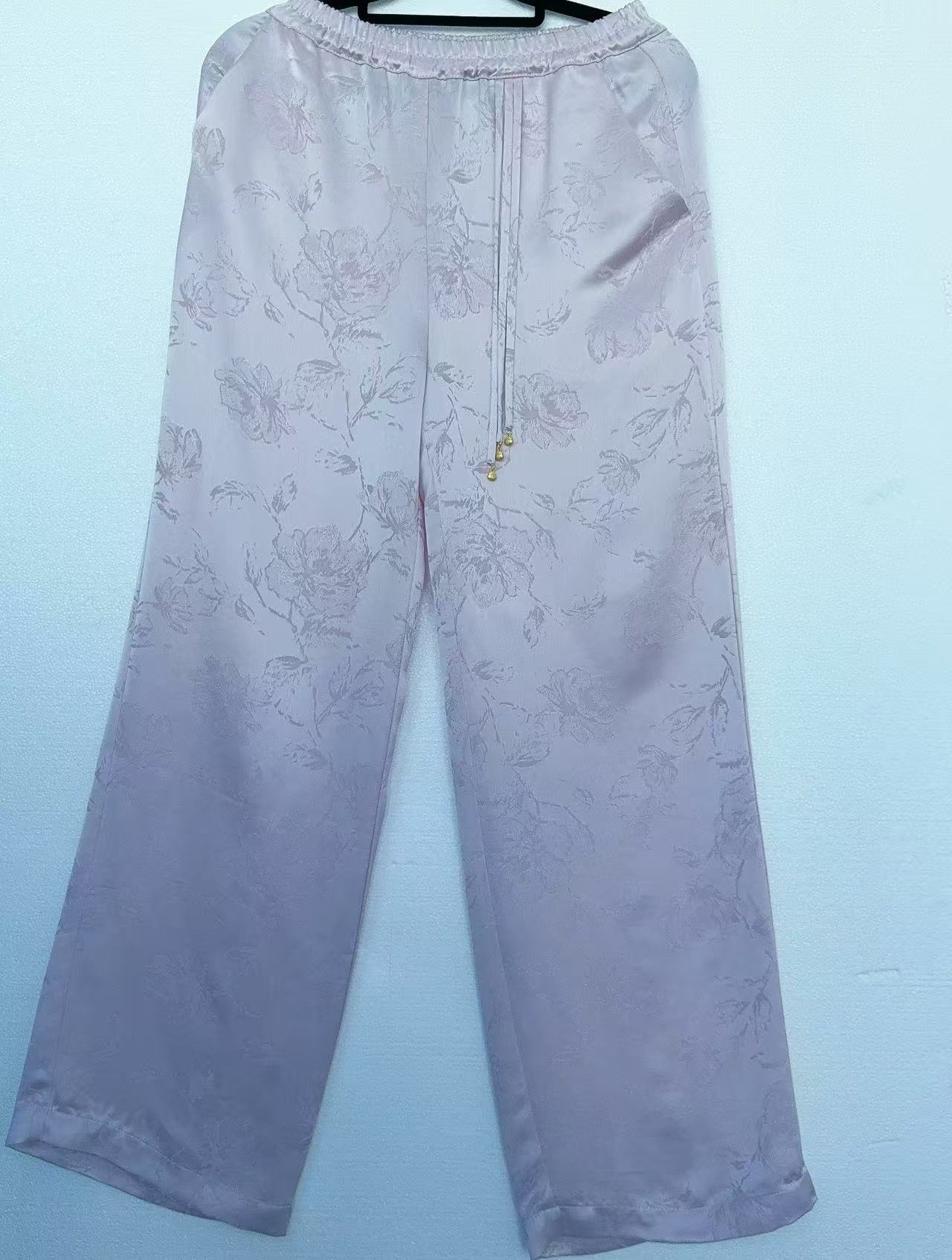 Betty Bairn【刘HAHA精选】新中式提花松紧腰阔腿裤24B-BW8232