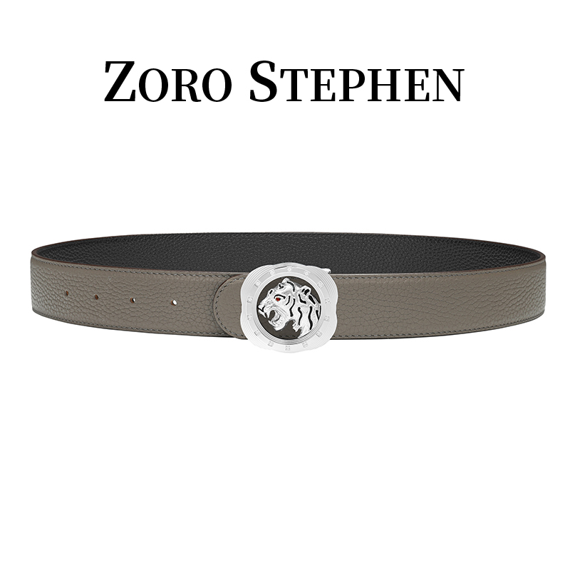 佐罗史蒂芬经典虎头扣真牛皮腰带手工时尚双面荔枝纹皮带男款
