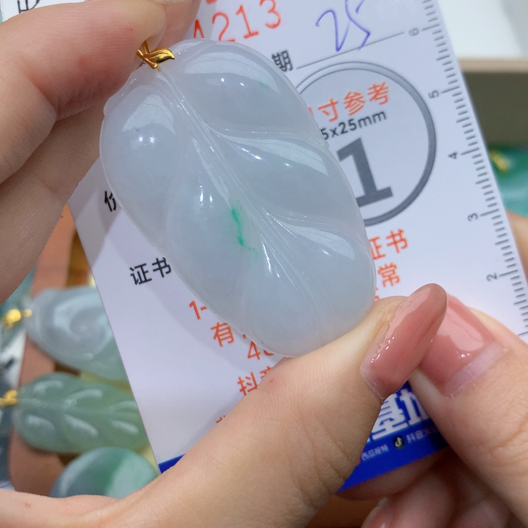 翡翠颈饰18K金镶嵌叶子25