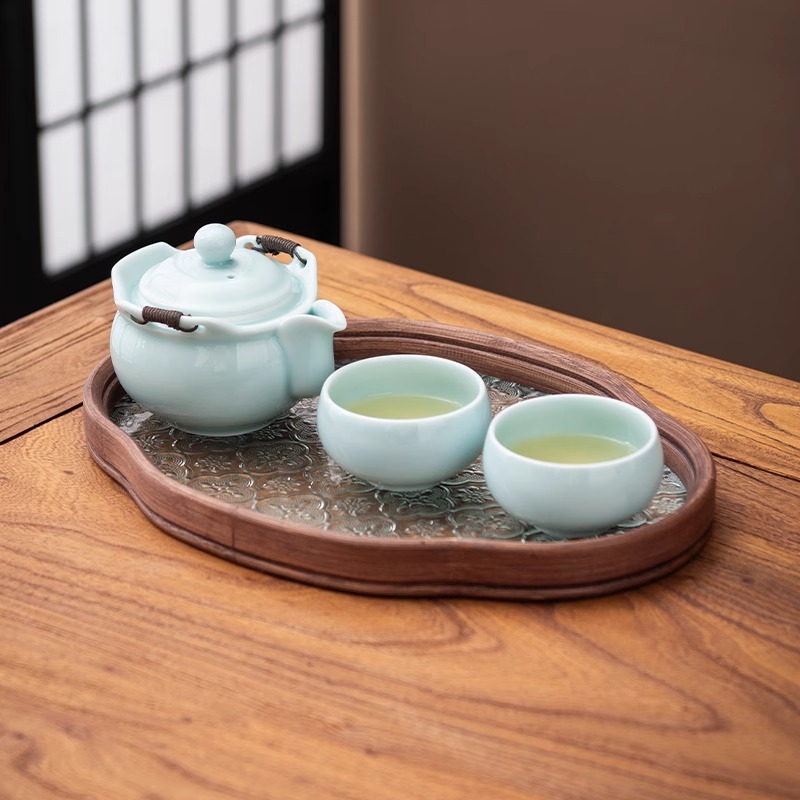 影青甜白瓷功夫茶具一壶二杯家用办公室手抓壶高档泡茶壶整套礼盒