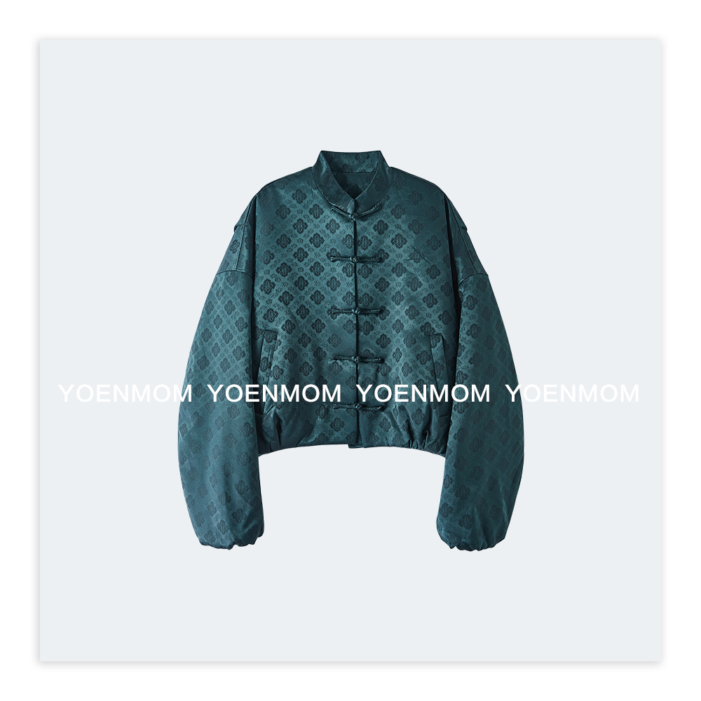YOENMOM·暗夜宝相·桑蚕丝羊毛提花小众时髦调性国风老钱立领棉服