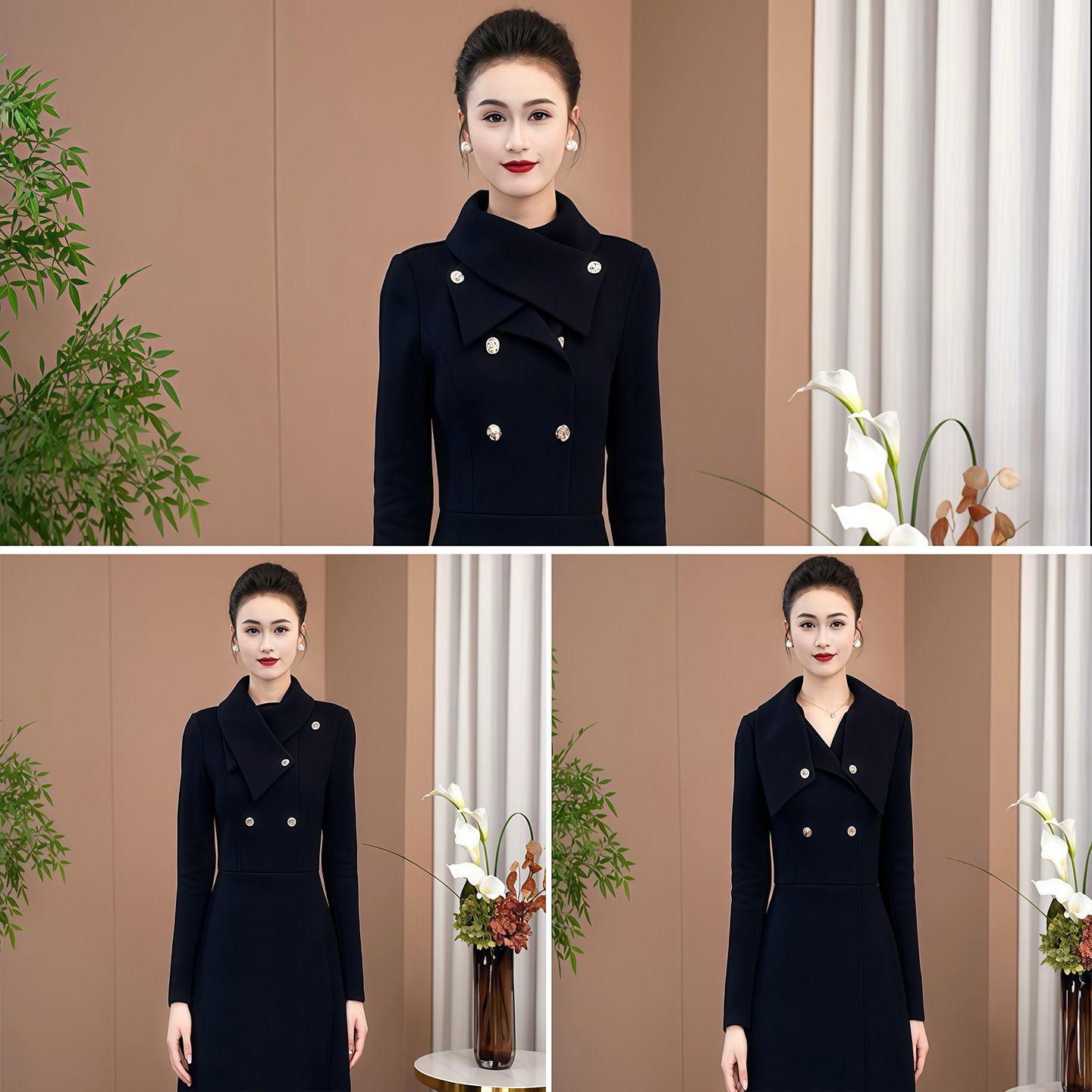 藏蓝色冬季加厚连衣裙2025年显瘦气质奢华女神范保暖毛呢长裙127