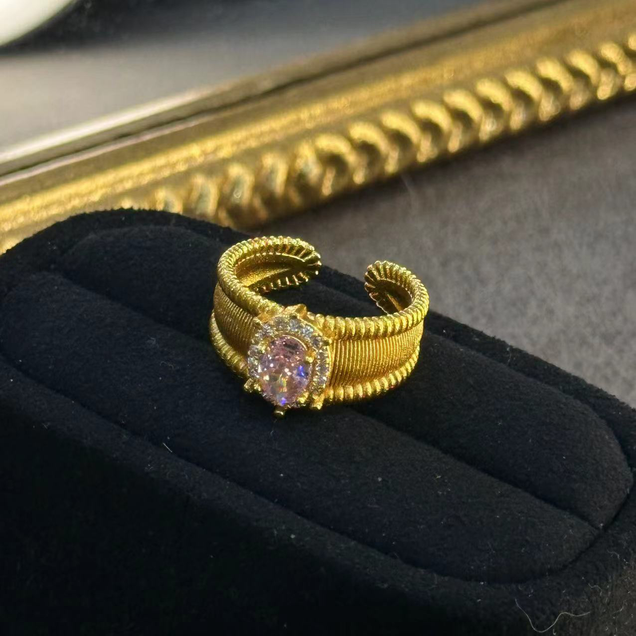 铜合金戒指 粉色鸽子蛋戒指-4490