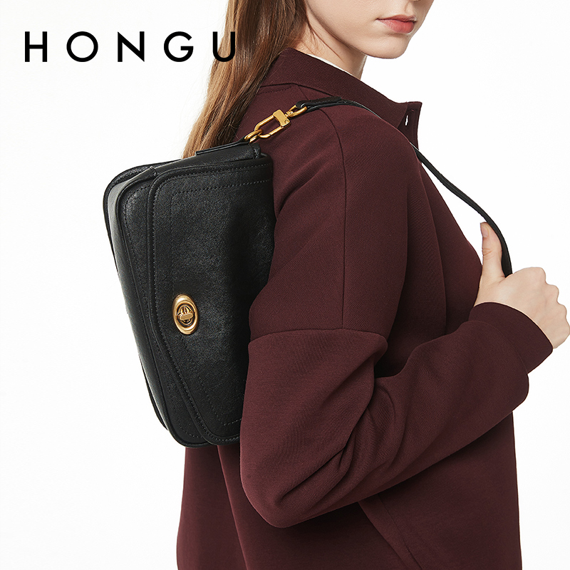 HONGU/红谷耐刮夹层拉链袋扣式简约风单肩包夏季肩包小包包单肩