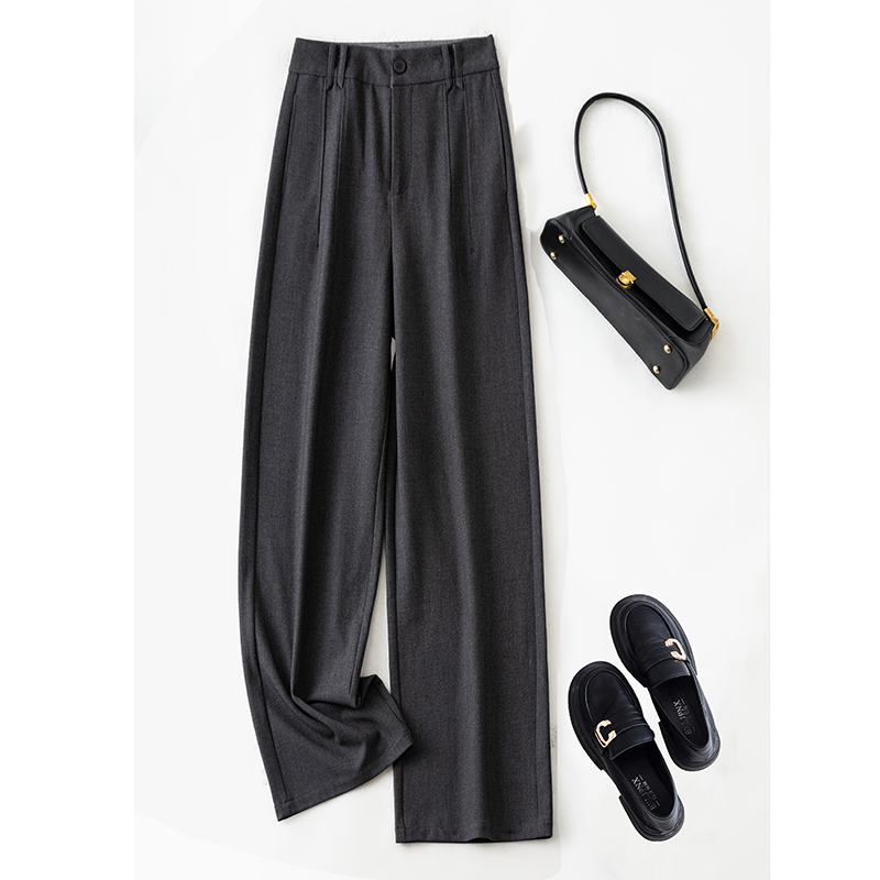 2025秋季新款休闲直筒裤通勤高腰羊毛长裤女垂感显瘦百搭拖地宽松