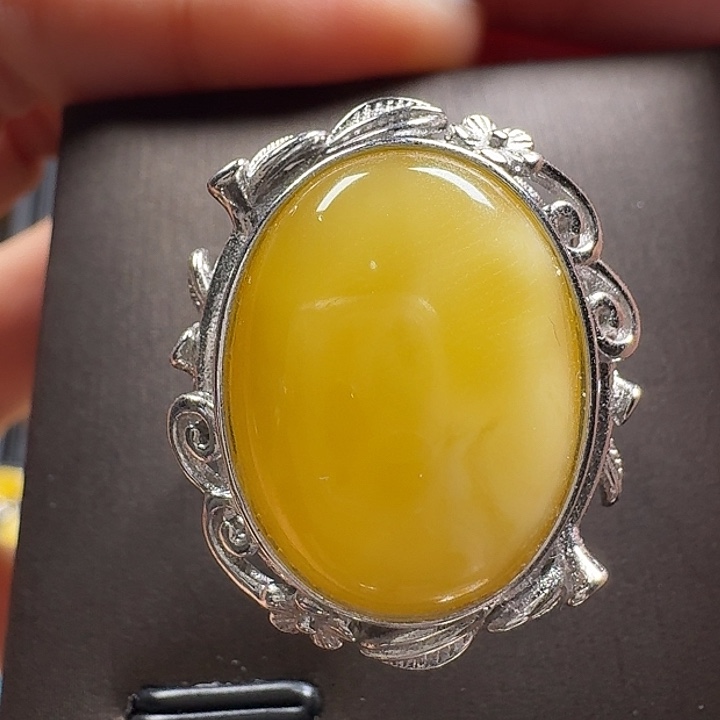 蜜蜡银S925镶嵌戒指戒指