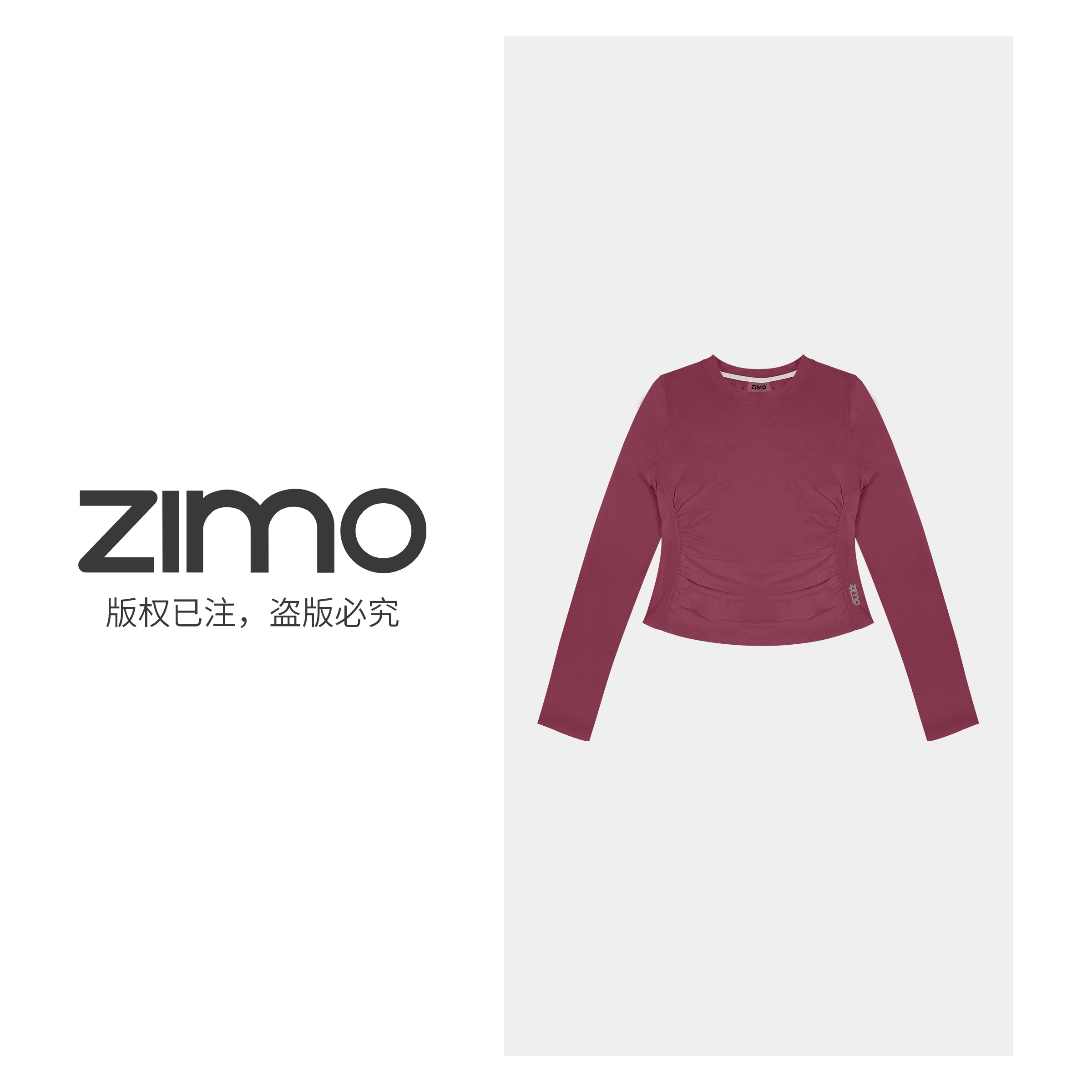 女士捏褶长袖-zimo-瑜伽健身瑜伽服健服YFCX162玫红*2