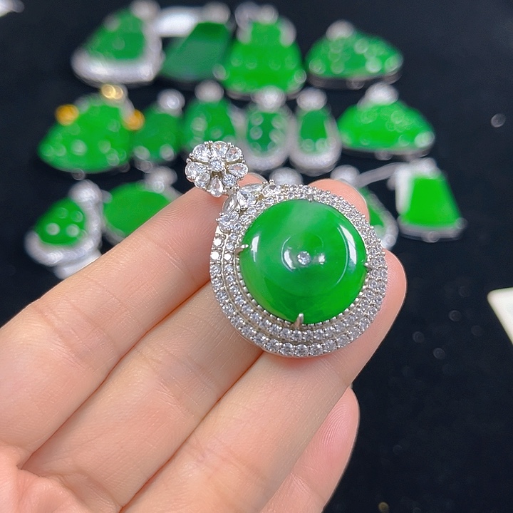 翡翠银S925镶嵌吊坠(不含链)