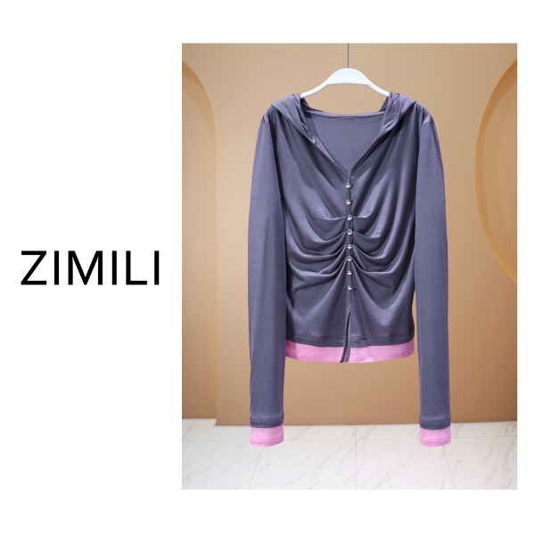 【子秋女装】2025夏《婉约》莱赛尔轻薄冰凉神秘灰拼接钉扣爽肤衣8002