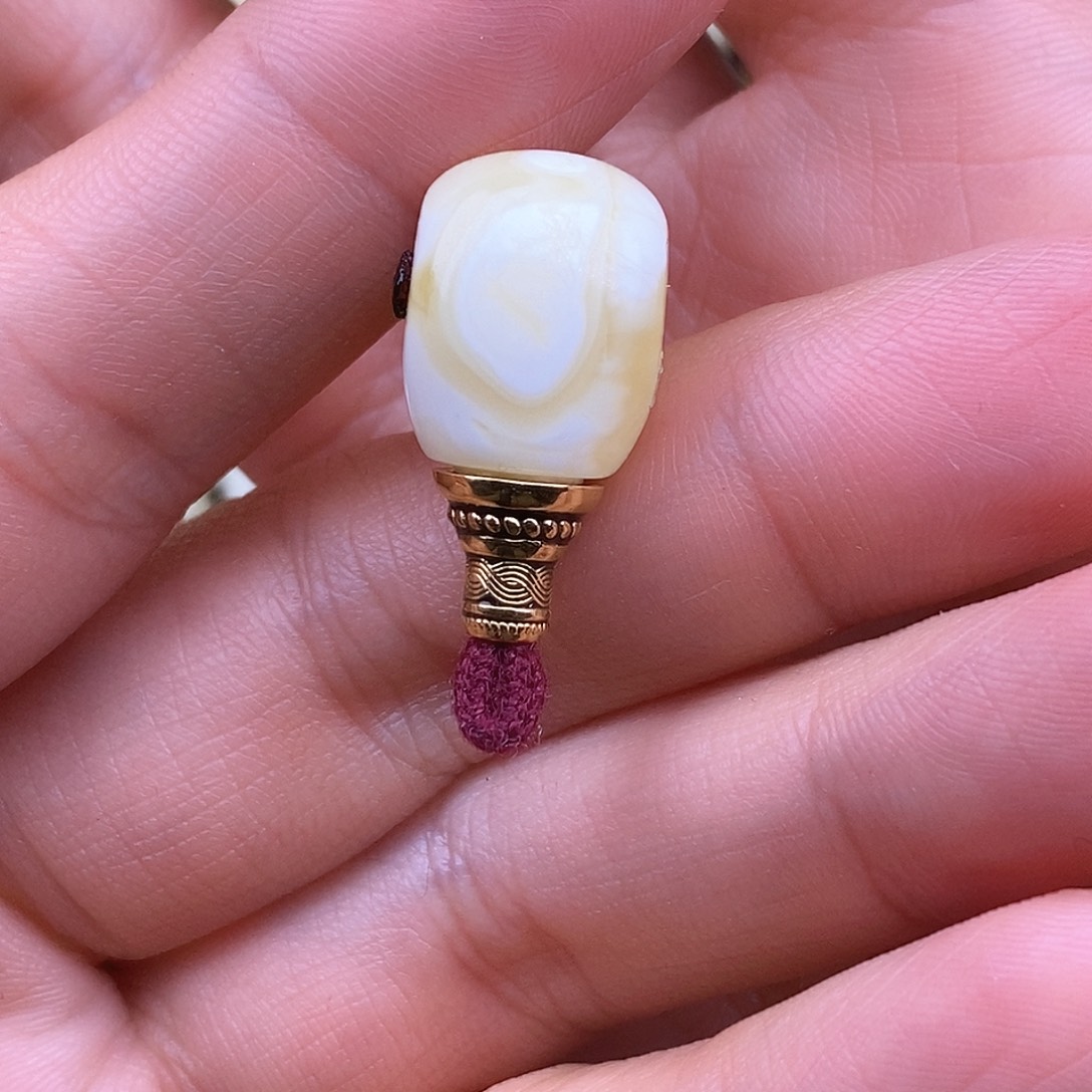 琥珀裸石18K金镶嵌11.9mm 蜜蜡三通