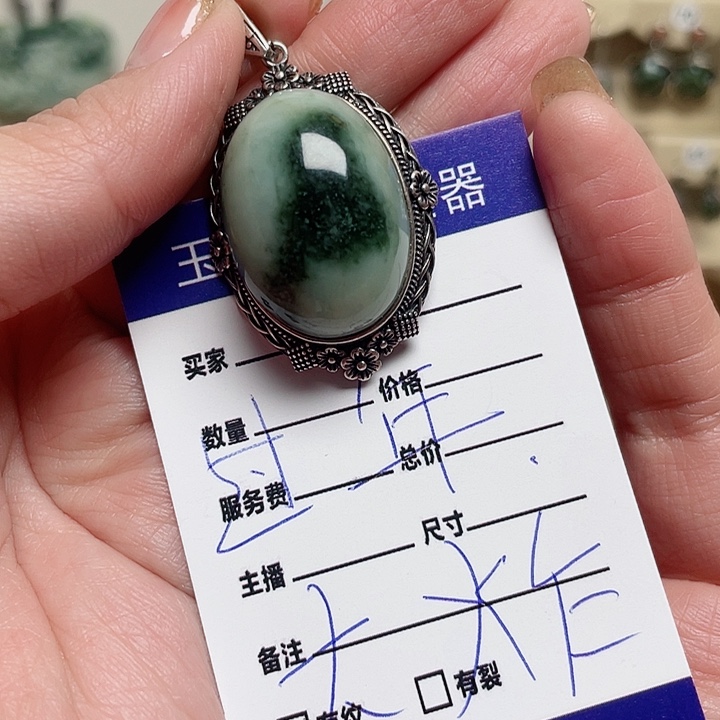 透闪石-蛇纹石玉颈饰银S925镶嵌一**安