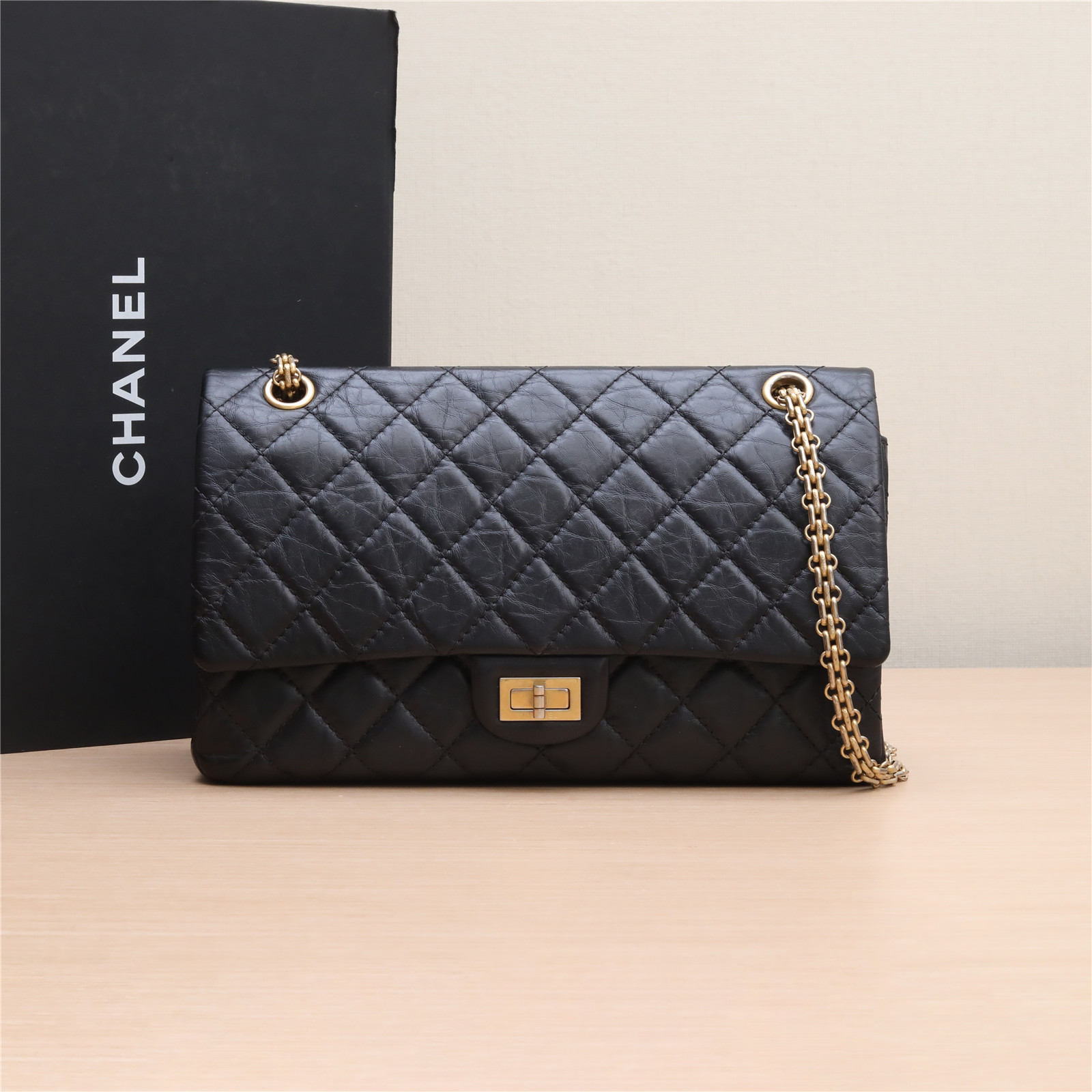 99新 Chanel/香奈儿 小花Jerry活动2.55 口盖包 大号 黑色 28开