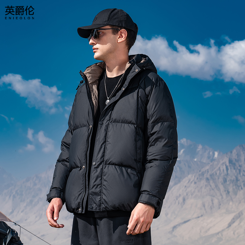 高蓬大朵白鸭绒连帽羽绒服男冬季极寒保暖90绒子面包服外套YR4065