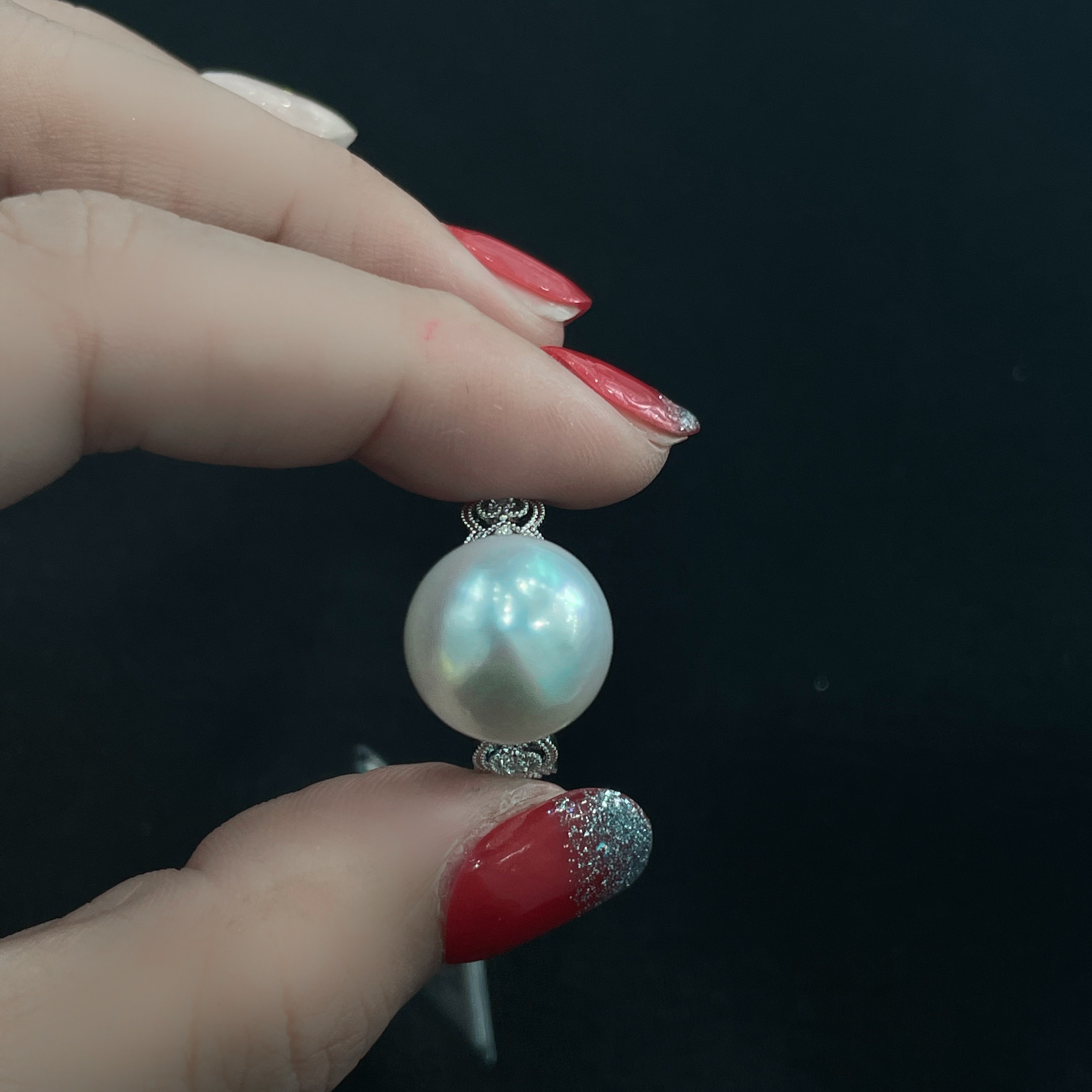 18k金钻石海水澳白珍珠蕾丝法式戒指