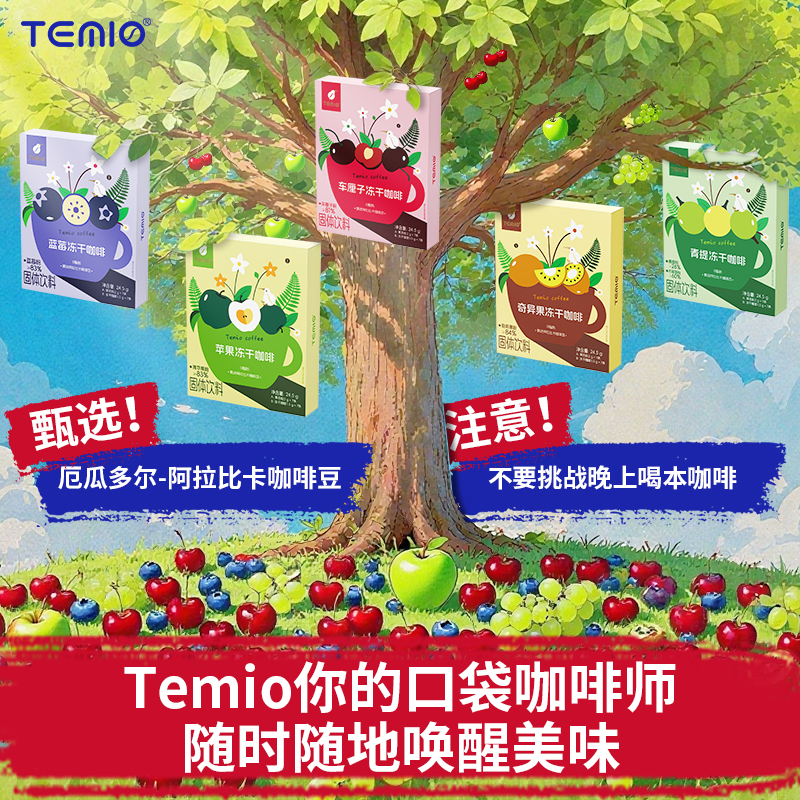 Temio咖啡车厘子苹果奇异果蓝莓青提果味咖啡固体饮料黑咖啡提神