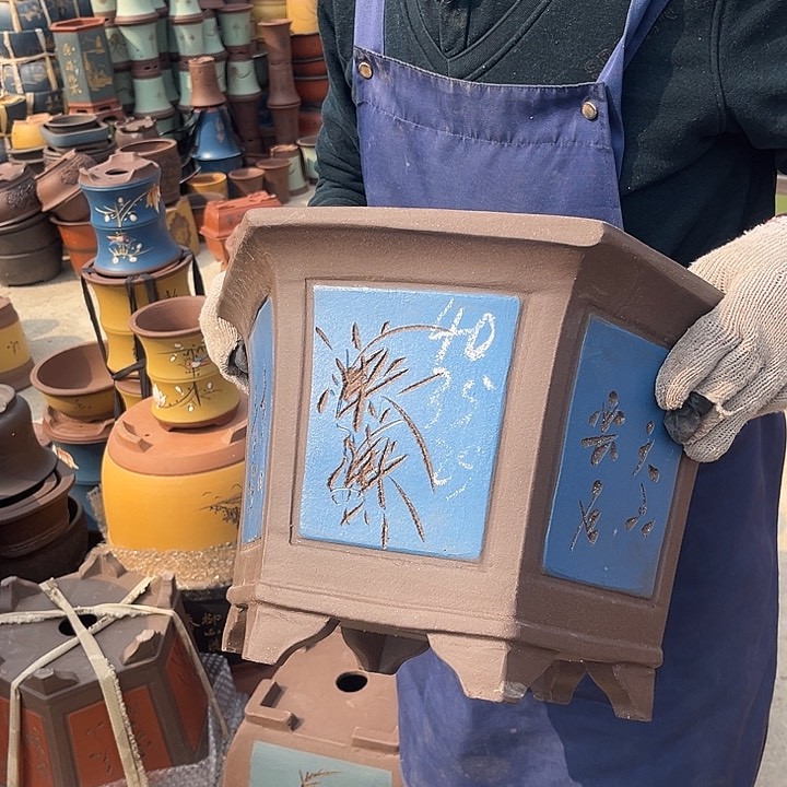 紫砂紫砂花盆和一条