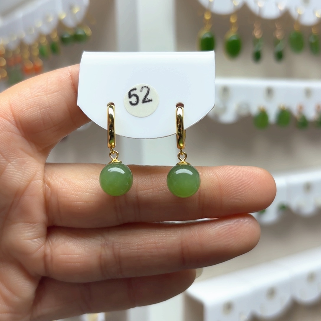 和田玉耳饰银S925镶嵌