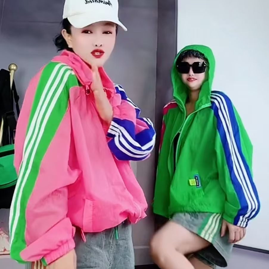 315春夏韩版连帽防晒衣宽松长袖拼色百搭