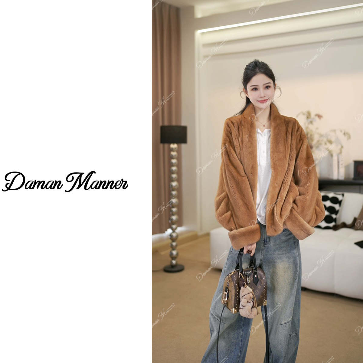 DAMAN | 进口紫金短二V领皮草外套冬季水貂皮草FY5W122F