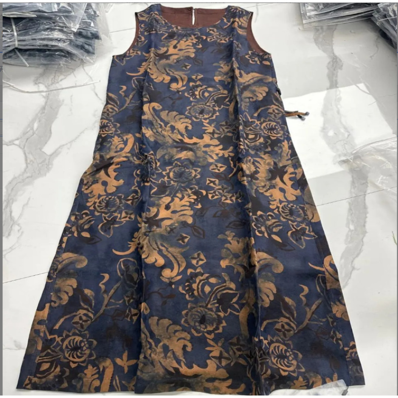 潘一抹微蓝新中式 青花无袖背心裙 305024