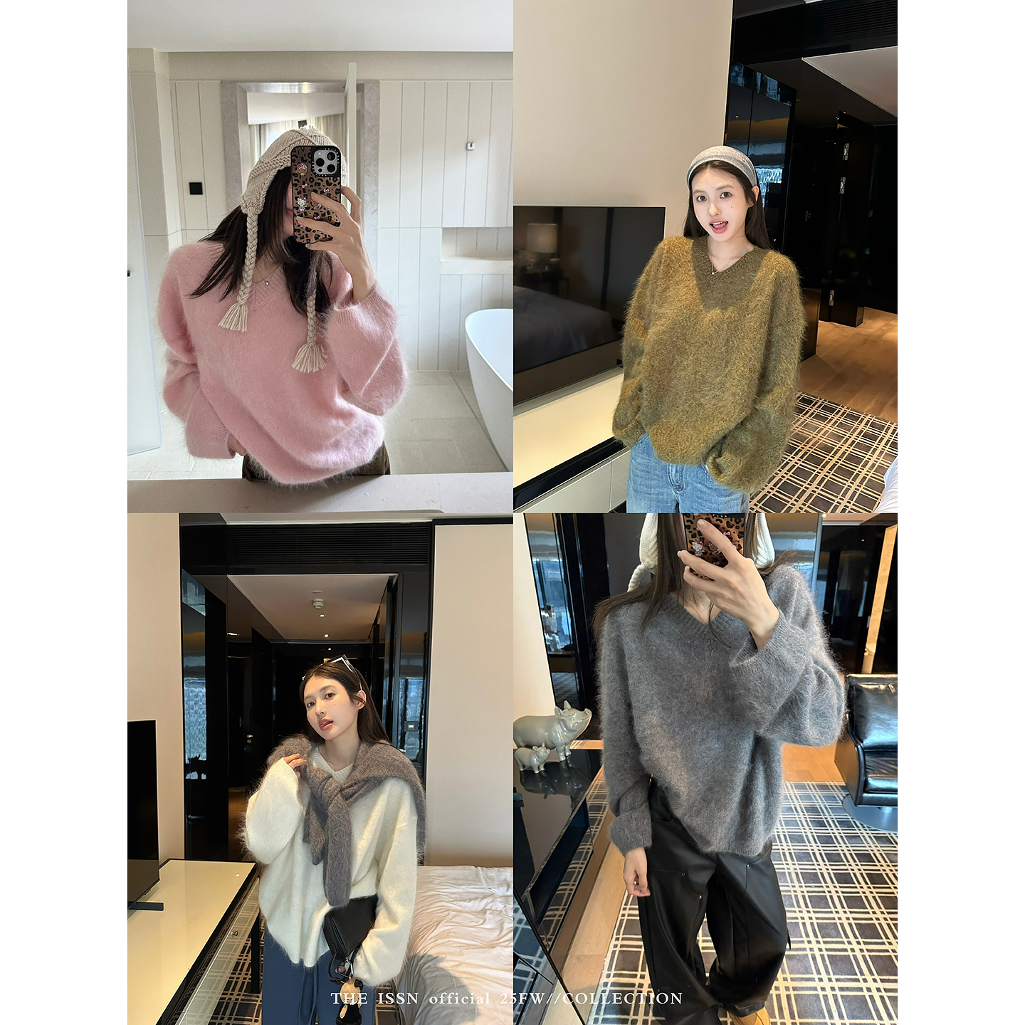 THEISSN宁司 100绵羊毛V领宽松软糯毛衣女秋季毛织上衣 01668